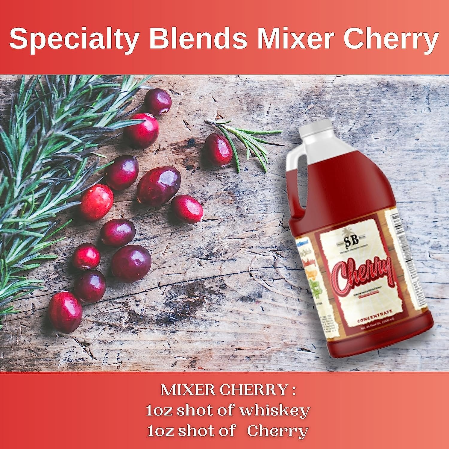 Specialty Blends Cherry Flavored Syrup Cocktail Mixer Concentrate, Made with Organic Cherry Flavor Syrups For Drinks, 1/2 Gallon (Pack of 1) - with Bonus Worldwide Nutrition Multi Purpose Key Chain