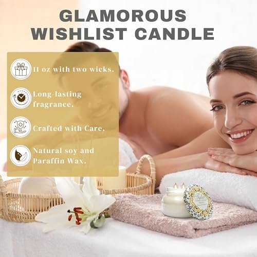 Tyler Candle Company Wishlist Candles - Luxuriously Fall Scented Candle with Essential Oils - 11 oz Extra Large White Candle and Multi-Purpose Key Chain