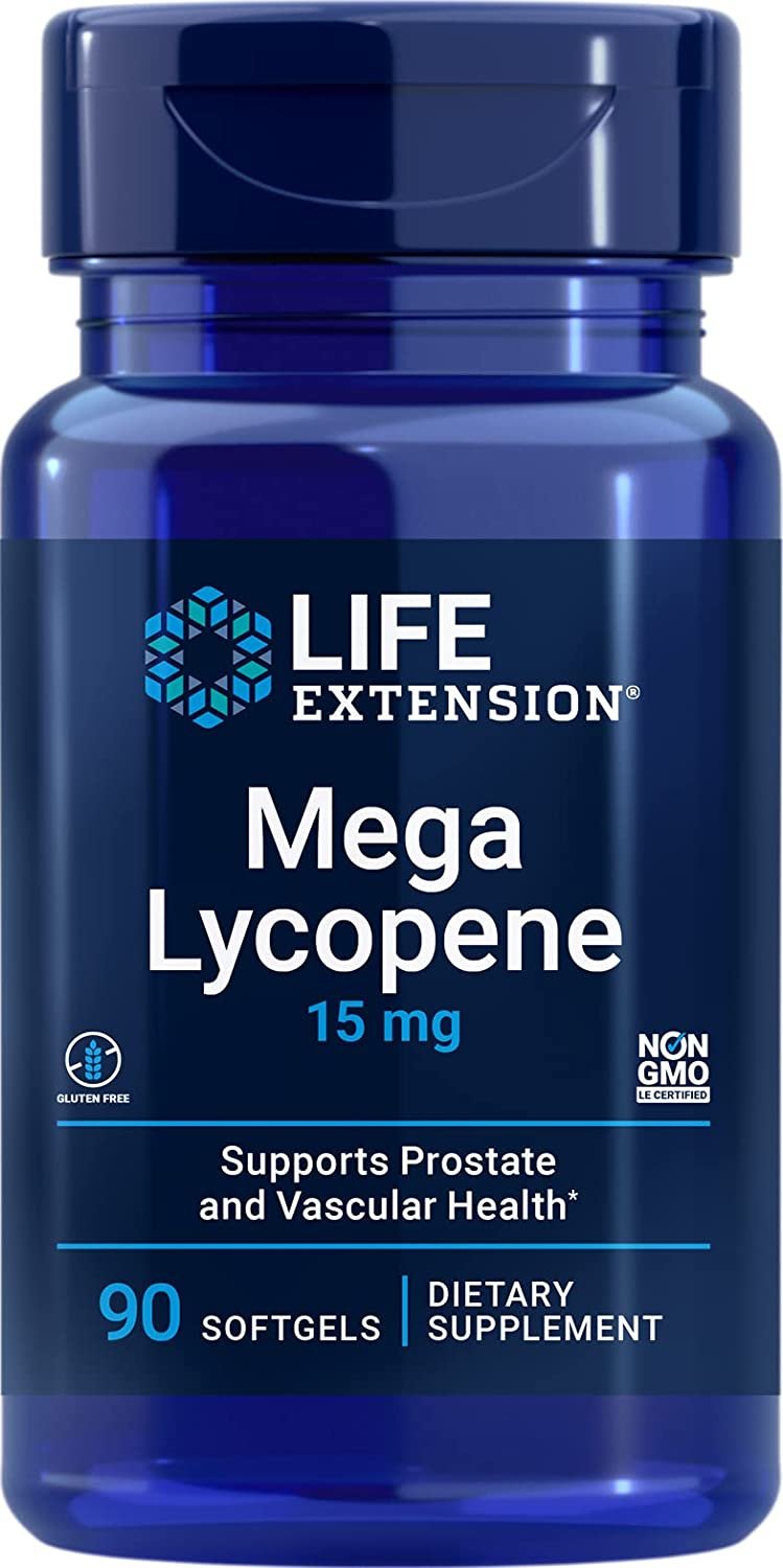 Life Extension Mega Lycopene 15 mg – Prostate & Arterial Health Support – Gluten-Free – Non-GMO – 90 Softgels