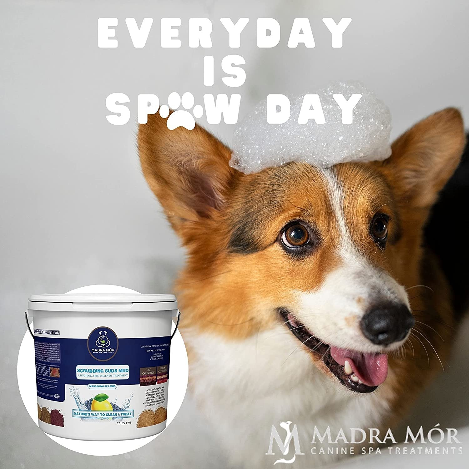 Madra Mor Scrubbing Suds Dog Essentials Spa Mud | Dog Bath for Dog Grooming | Dry Skin for Dogs Treatment | Dog Coat Skin Care Products | 7.5lb Pail w Worldwide Nutrition Multi Purpose Key Chain