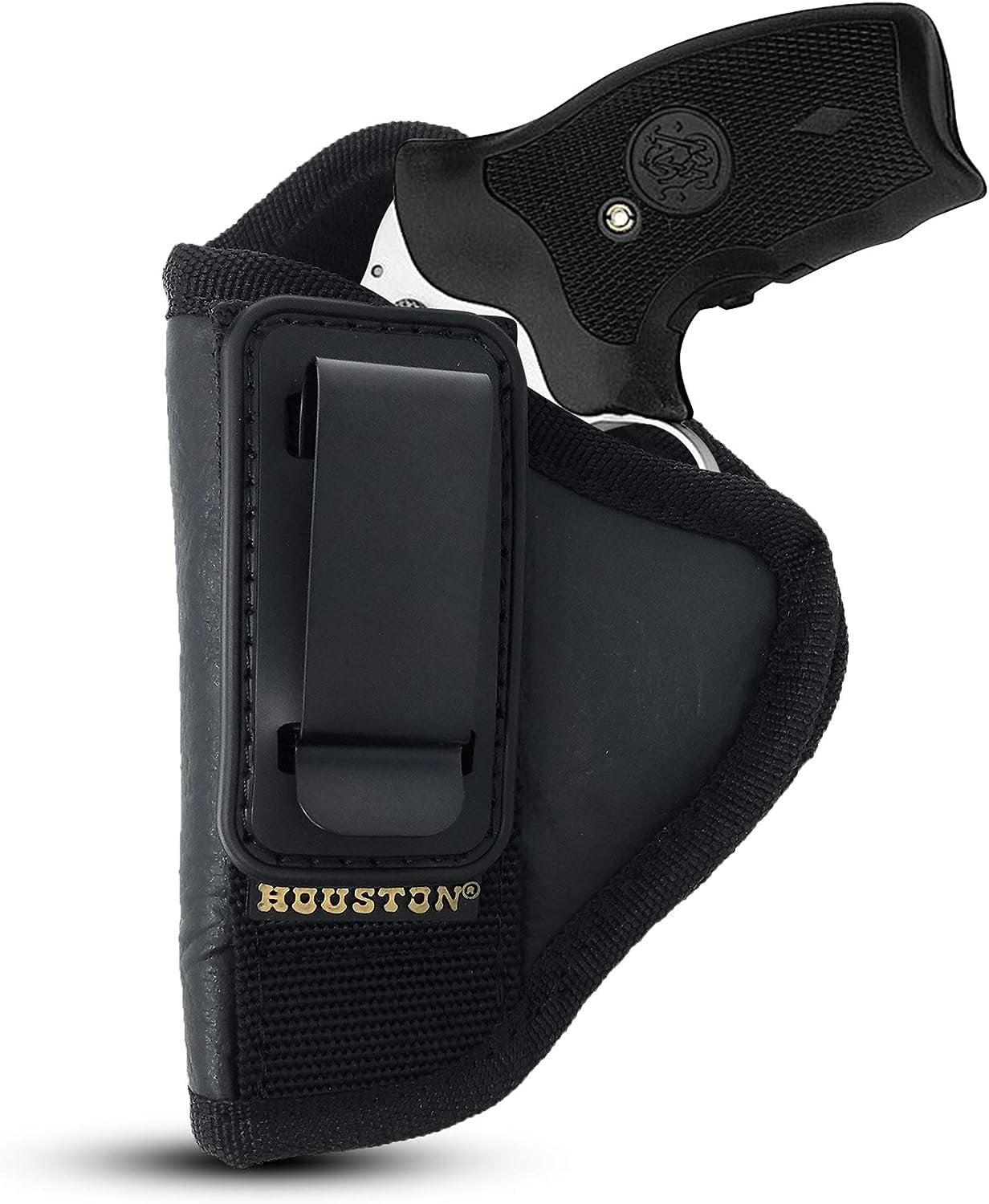 IWB TUCKABLE Revolver Holster by Houston - ECO Leather Concealed Carry Soft Material | Suede Interior for Protection | Fits Any 38 J Frames, S&W, Charter Arms, Rossi 38, Taurus,BG,LCR (Left Hand)