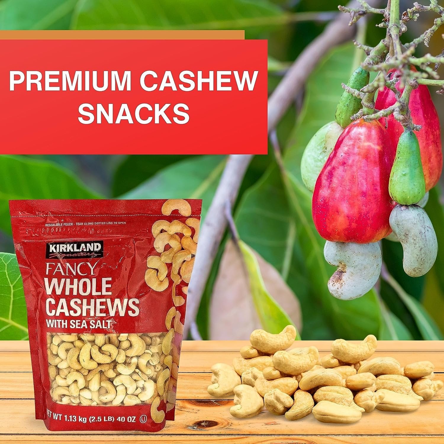 Kirkland Fancy Whole Cashews - Kirkland's Finest Selection of Large Whole Cashews Lightly Salted - Unforgettable Flavor Experience Cashew Nuts - 40oz Premium Cashew Snacks