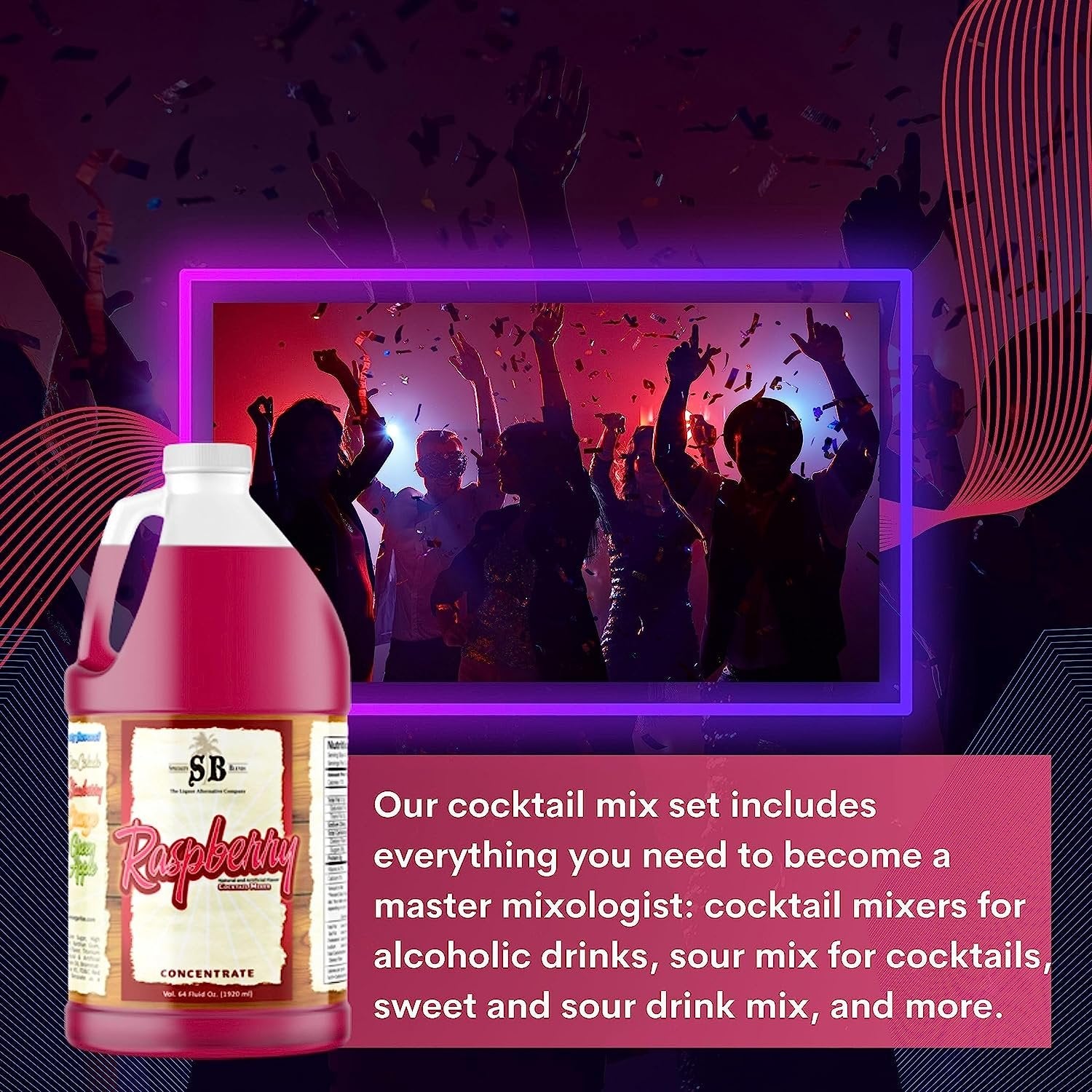 Specialty Blends Raspberry Flavored Syrup Cocktail Mixer Concentrate, Made with Organic Raspberry Flavor Syrups For Drinks, 1/2 Gallon, Pack of 1 - w/ Bonus Worldwide Nutrition Multi Purpose Key Chain