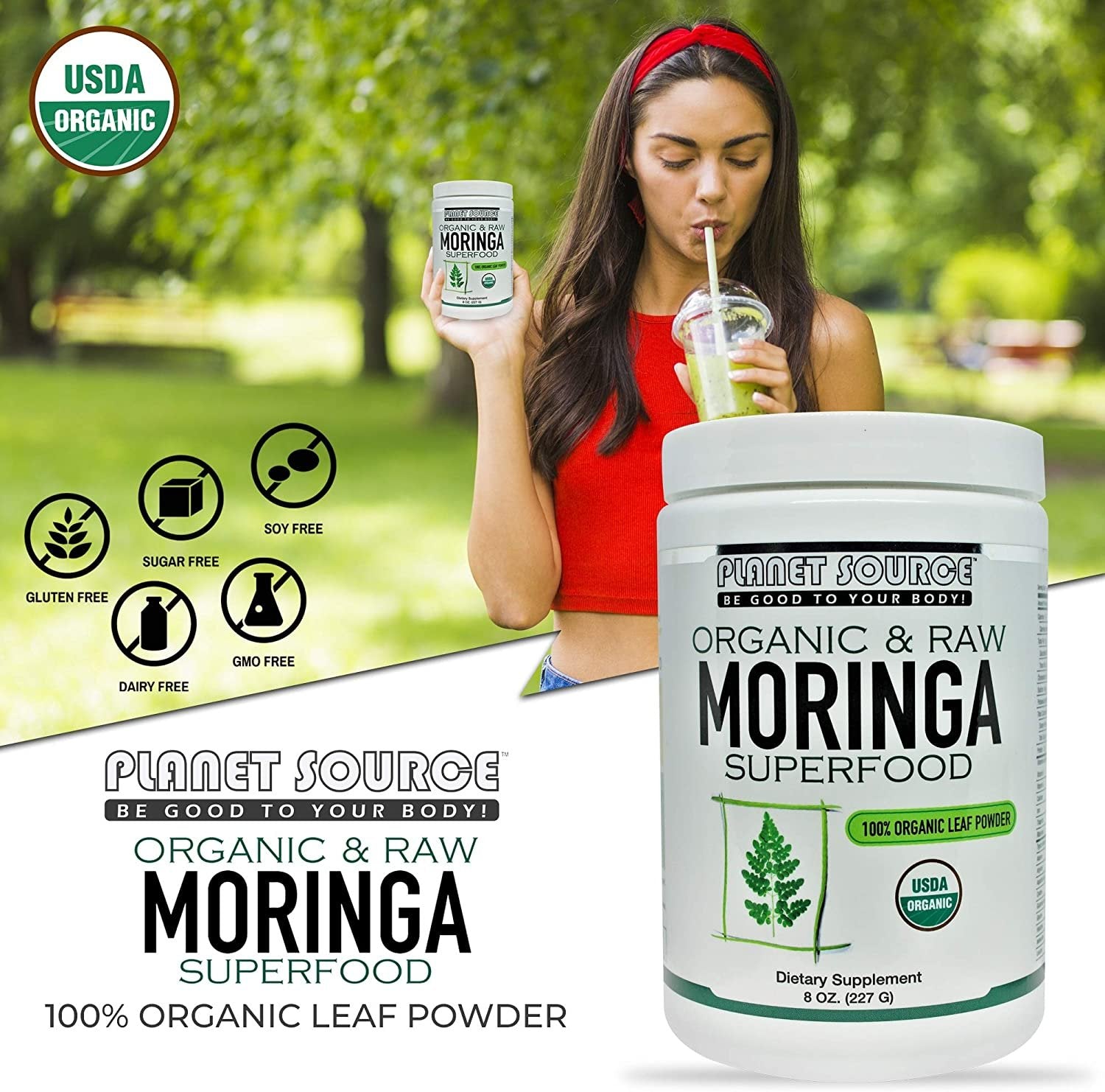 Planet Source 100% Raw & Pure Organic Moringa (Moringa oleifera) Powder superfood antioxidant, Promotes Healthy Blood Sugar 8 Oz