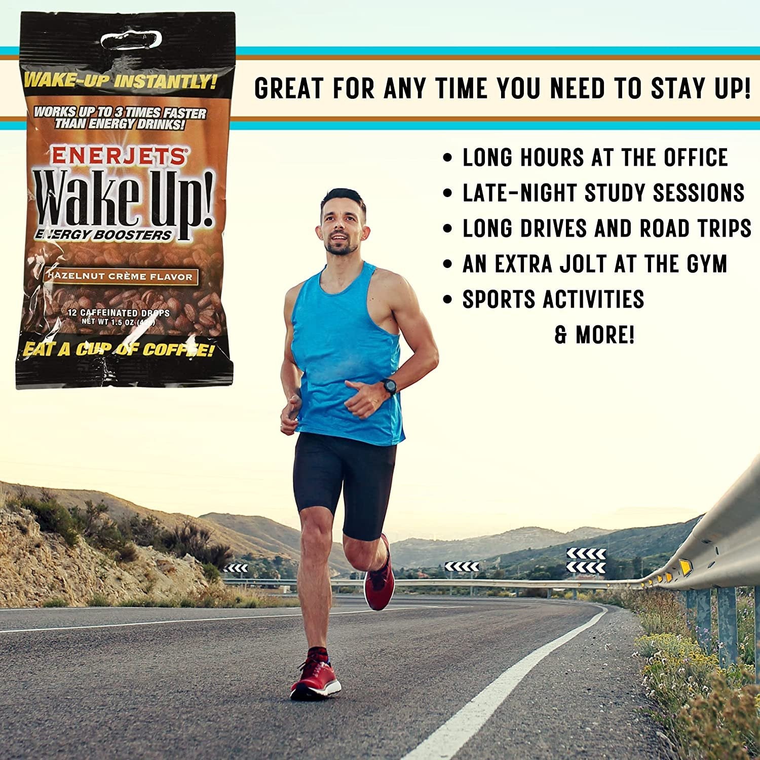 Enerjets Wake Up Energy Booster Caffeinated Drops - Instant Coffee Energy Supplements - Hazelnut Creme Flavor - Pack of 12, 12 Drops Per Package with Worldwide Nutrition Multi Purpose Key Chain