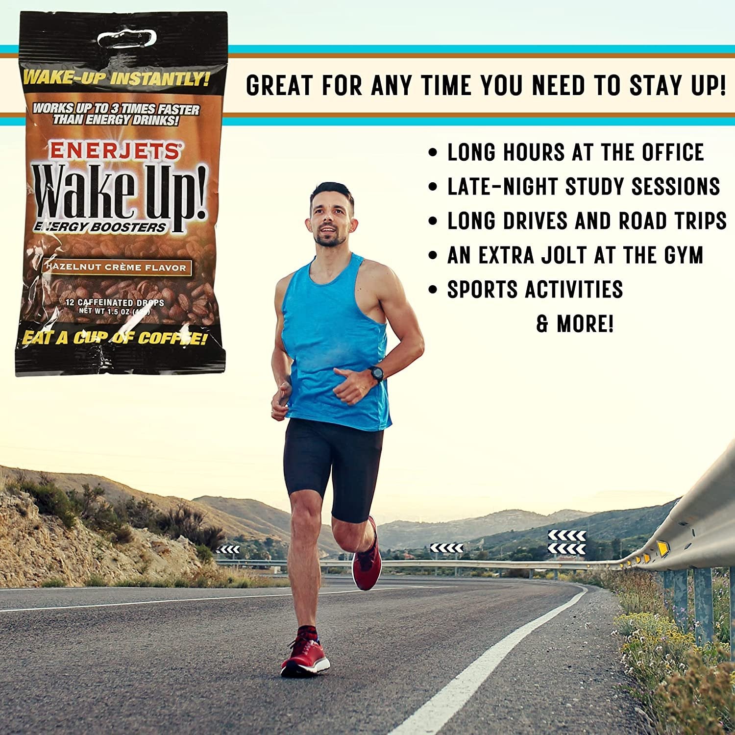 Enerjets Wake Up Energy Booster Caffeinated Drops - Instant Coffee Energy Supplements - Hazelnut Creme Flavor - Pack of 12, 12 Drops Per Package with Keychain
