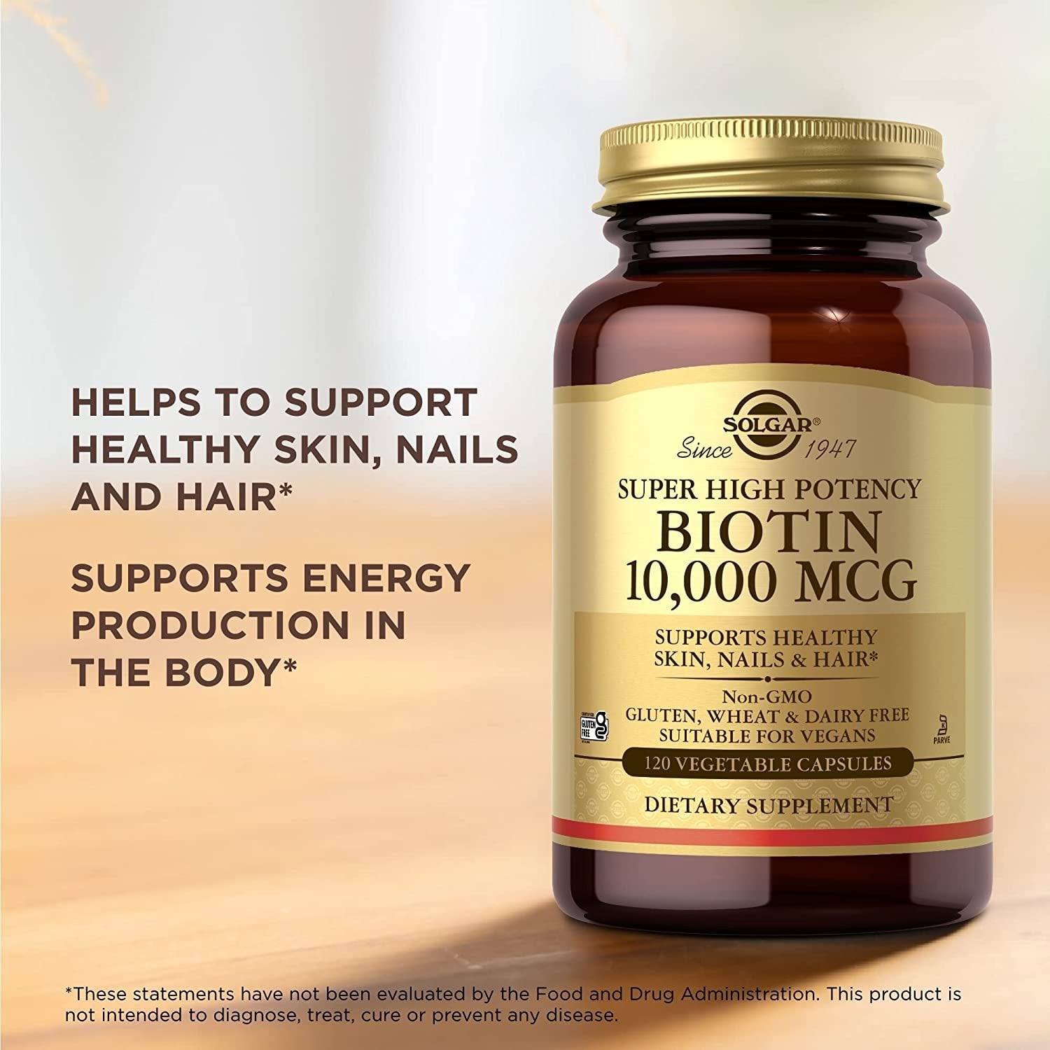 Solgar Biotin 10,000 mcg, 120 Vegetable Capsules - Pack of 2 - Energy, Metabolism, Promotes Healthy Skin, Nails & Hair - Super High Potency - Non-GMO, Vegan, Gluten & Dairy Free - 240 Total Servings