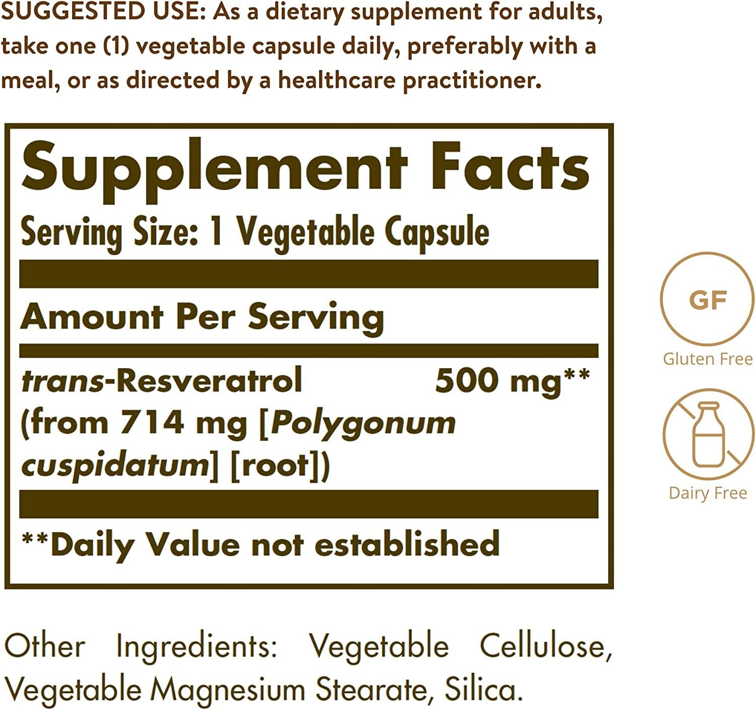 Solgar Resveratrol 500 mg - Antioxidant Protection - Gluten, Dairy Free - 30 Ct
