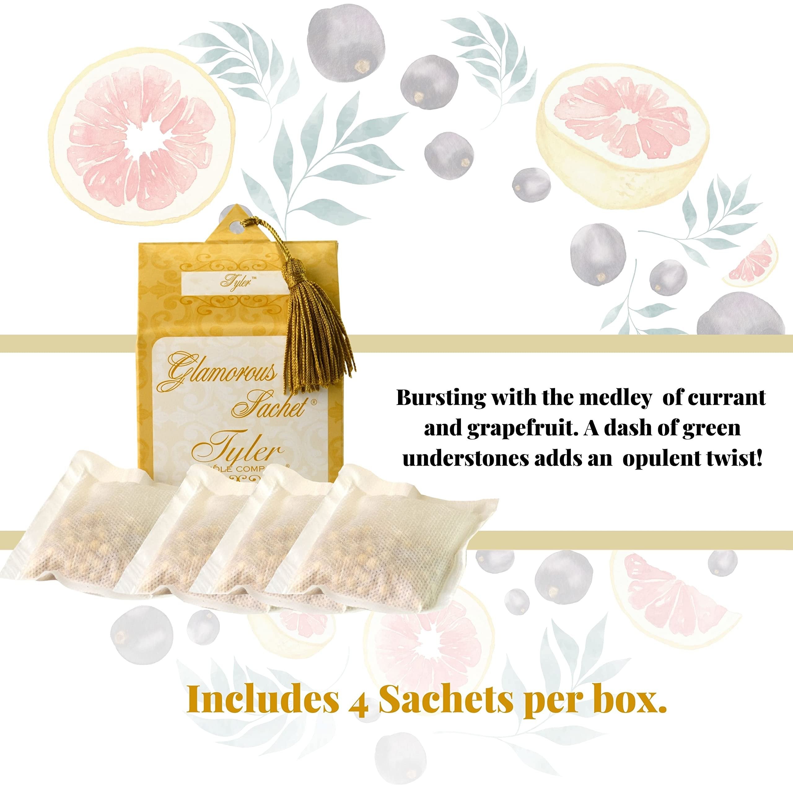 Tyler Candle Company Tyler Scent Dryer Sheet Sachets - Glamorous Reusable Dryer Sheets - Sachets for Drawers and Closets - 1 Pack, 4 Sachets, Dryer, Home, or Personal Sachet, with Bonus Key Chain