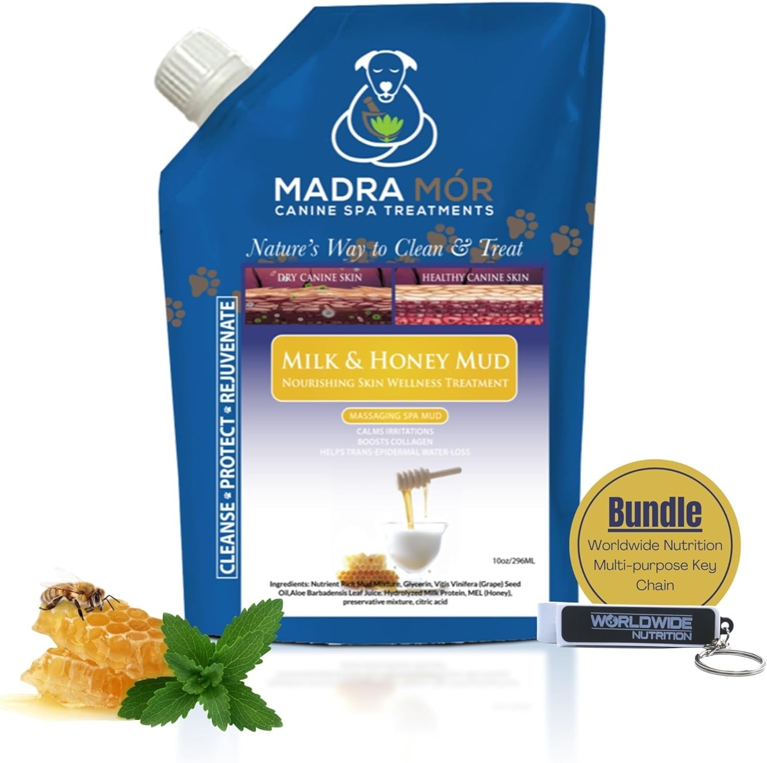 Madra Mor - Milk & Honey Mud Massaging Spa Bath for Dogs - Calms Irritations, Boosts Collagen, Helps Trans-Epidermal Water-Loss - 1 Pack of 10oz