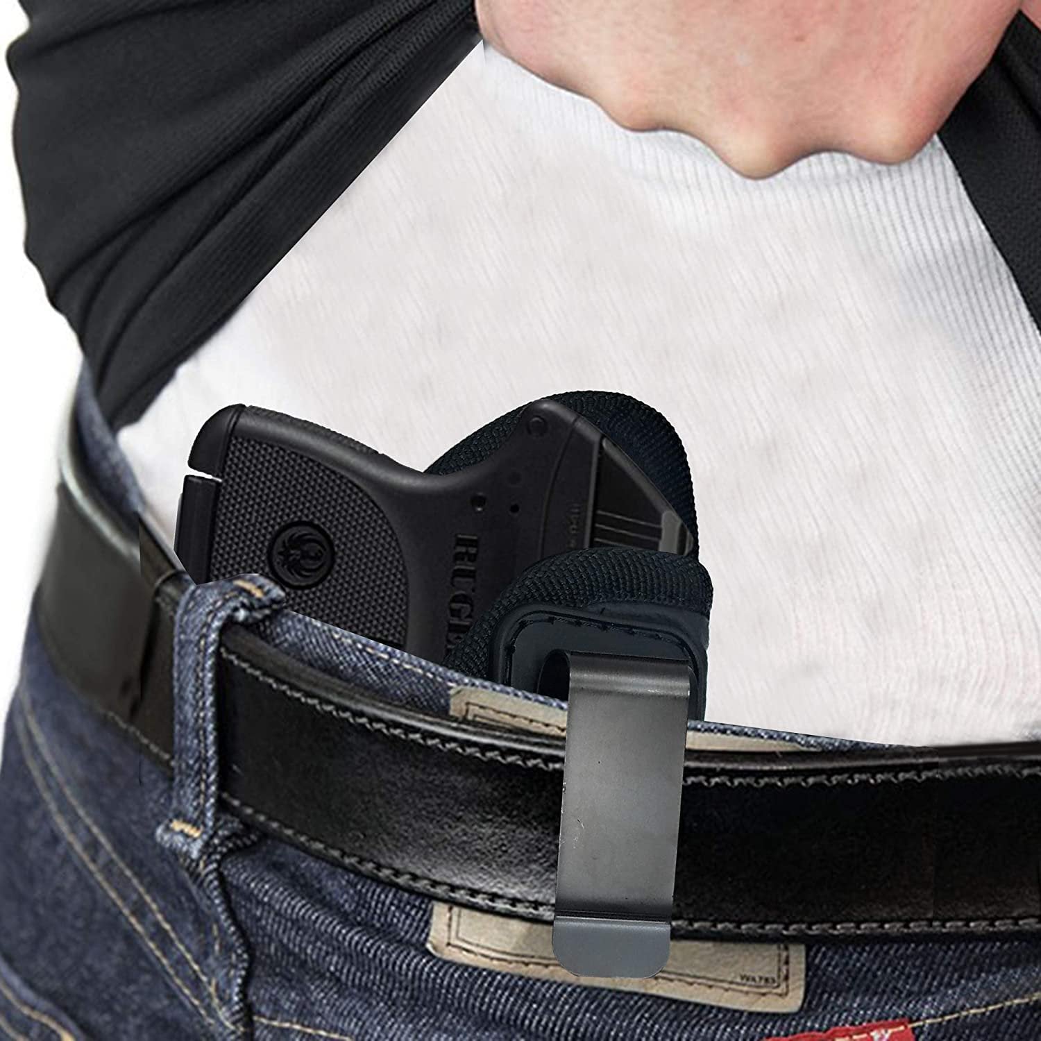 IWB Gun Holster by Houston - ECO Leather Concealed Carry Soft Material | Suede Interior for Maximum Protection | Fits: S&W Bodyguard, Ruger, Taurus TCP, Sig P238, Jimenez JA, PPK .380