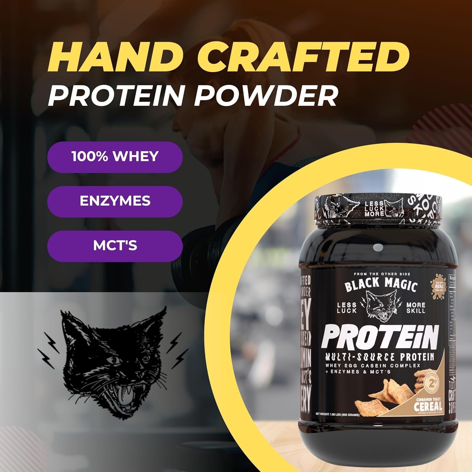 Black Magic Multi-Source Protein - Whey, Egg, and Casein Complex with Enzymes & MCT Powder - Pre Workout and Post Workout - Honey Grahms Protein Powder - 24g Protein - 2 LB with Bonus Key Chain