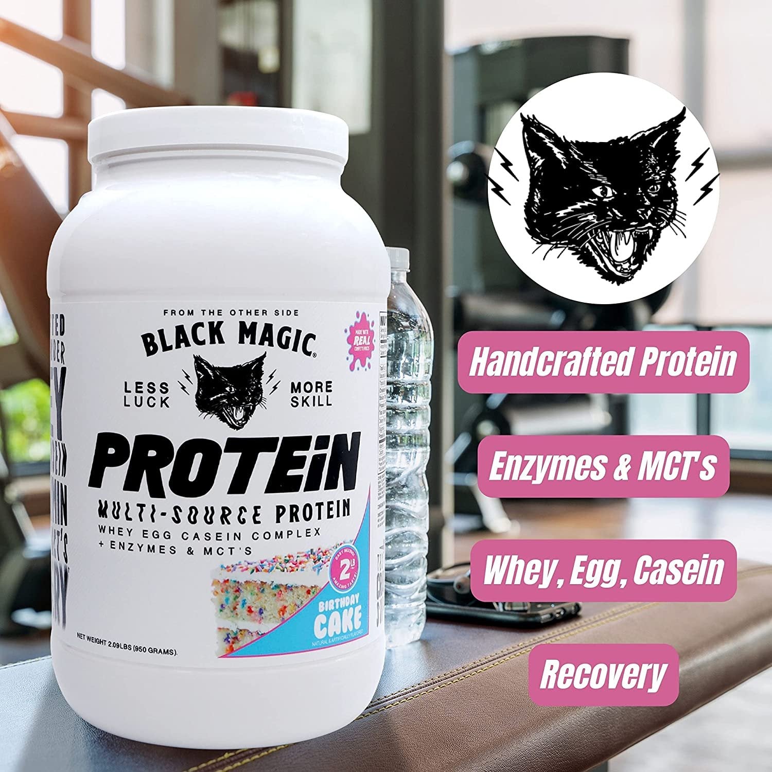 Black Magic Multi-Source Protein - Whey, Egg, and Casein Complex with Enzymes & MCT Powder - Pre Workout and Post Workout - Honey Grahms Protein Powder - 24g Protein - 2 LB with Bonus Key Chain