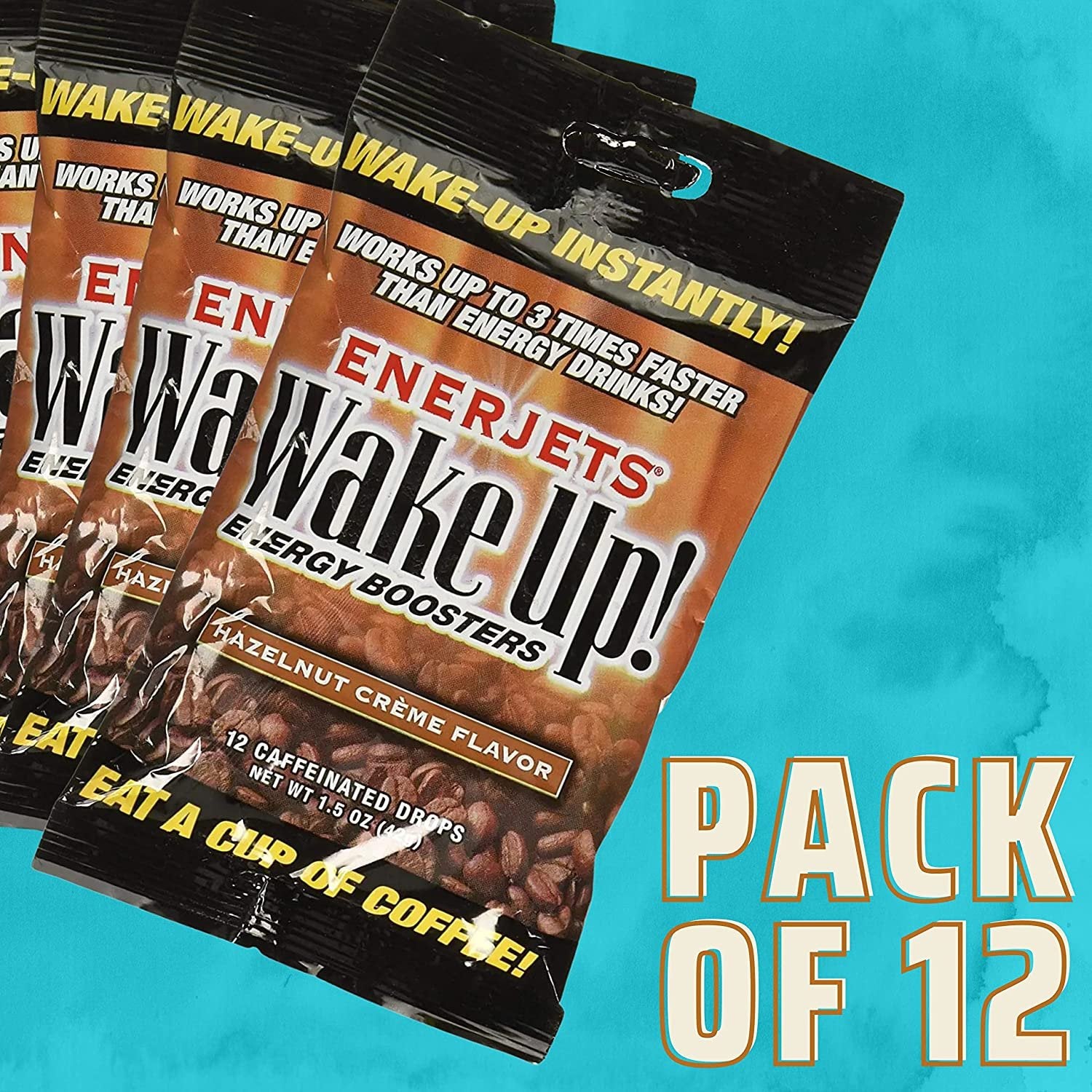 Enerjets Wake Up Energy Booster Caffeinated Drops - Instant Coffee Energy Supplements - Hazelnut Creme Flavor - Pack of 12, 12 Drops Per Package with Keychain