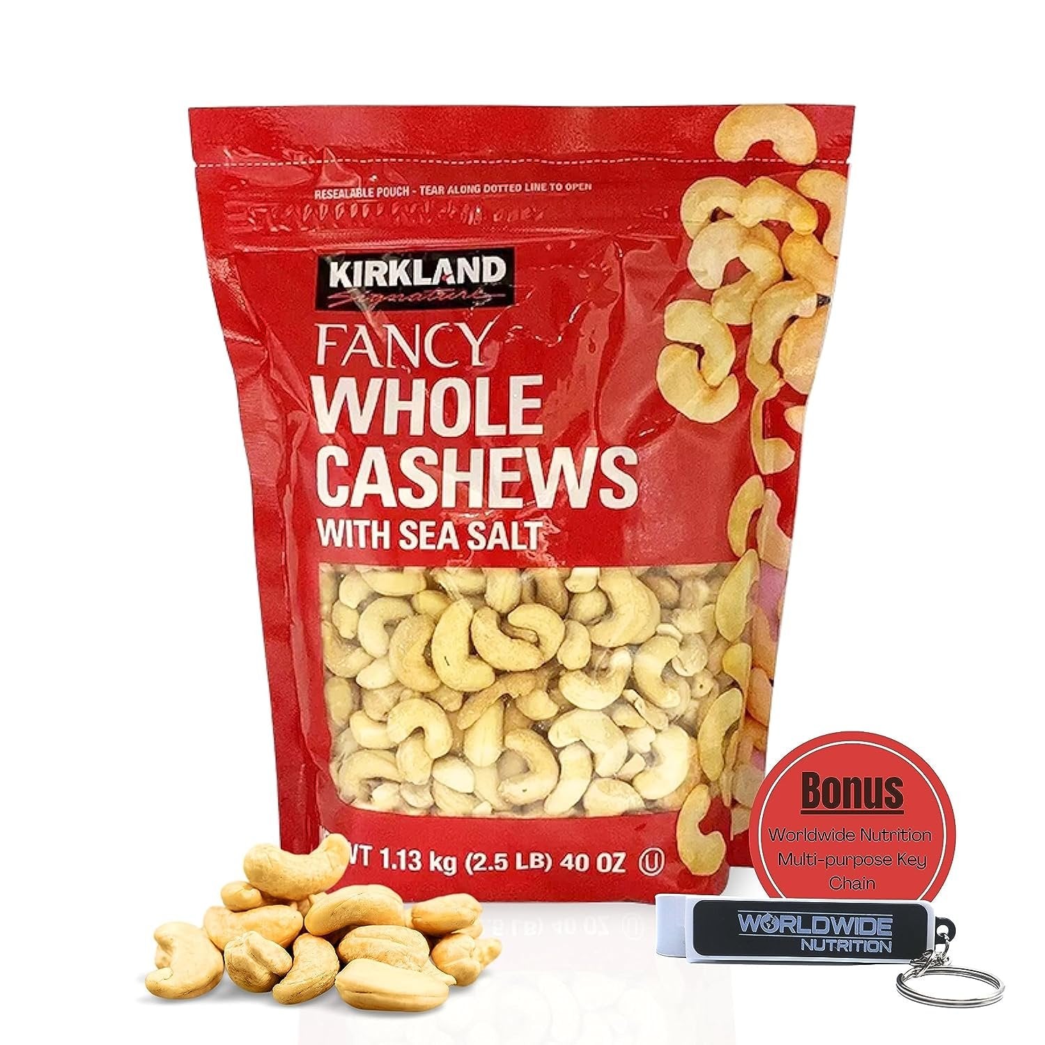 Kirkland Fancy Whole Cashews - Kirkland's Finest Selection of Large Whole Cashews Lightly Salted - Unforgettable Flavor Experience Cashew Nuts - 40oz Premium Cashew Snacks