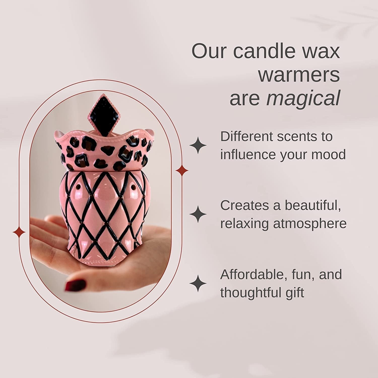Tyler Candle Company Diva Candle Wax Melt Warmer - Home Decor Candle Accessories with Included 6 Wax Melts - Chained Leopard Pink Fragrance Wax Warmer - 5.5 x 5" in with Bonus Key Chain