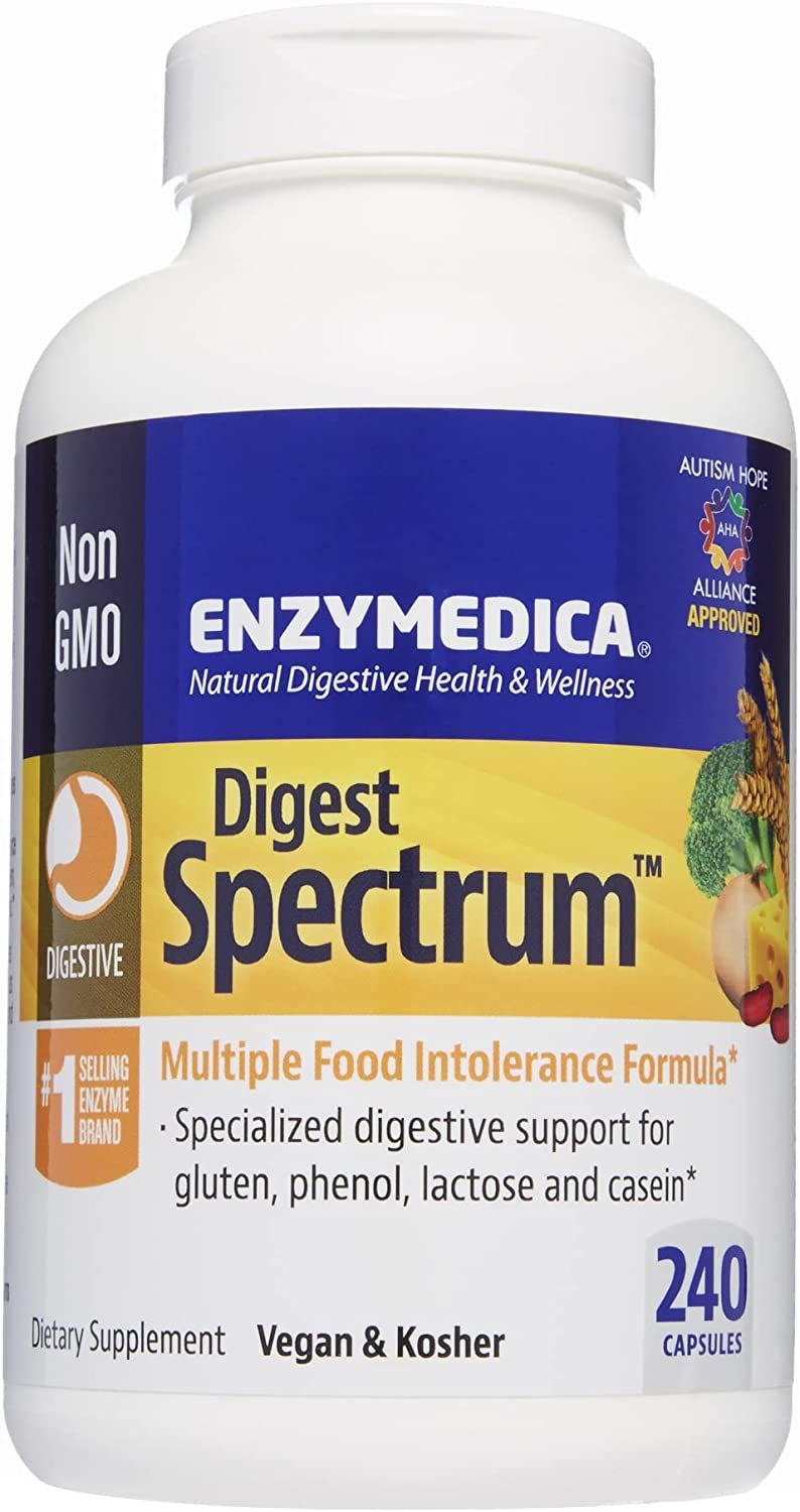 Enzymedica Digest Spectrum, Enzymes for Multiple Food Intolerances, Breaks Down Problem Foods, 240 Capsules
