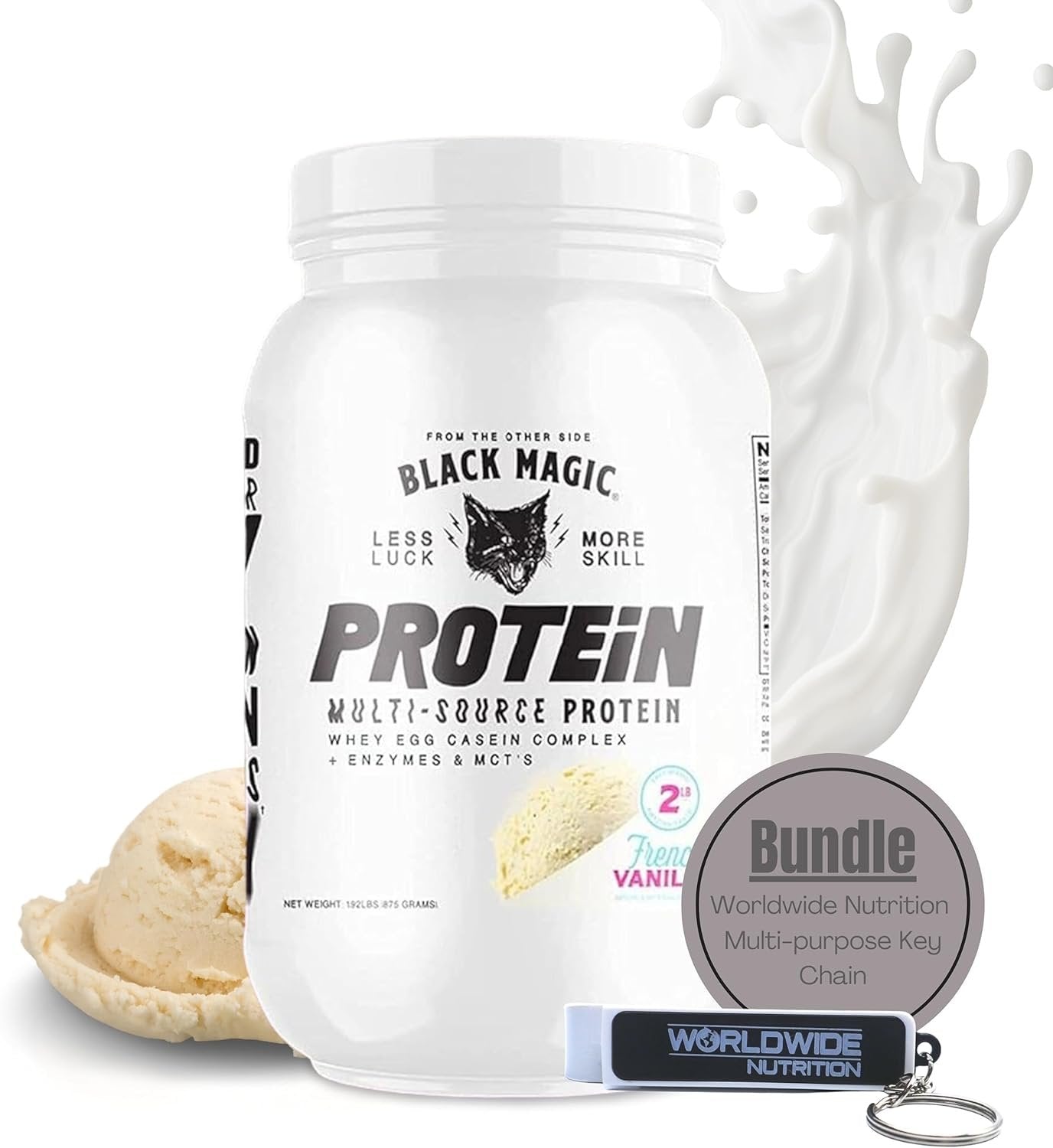 Black Magic Multi-Source Protein - Whey, Egg, and Casein Complex with Enzymes & MCT Powder - Pre Workout and Post Workout - Honey Grahms Protein Powder - 24g Protein - 2 LB with Bonus Key Chain