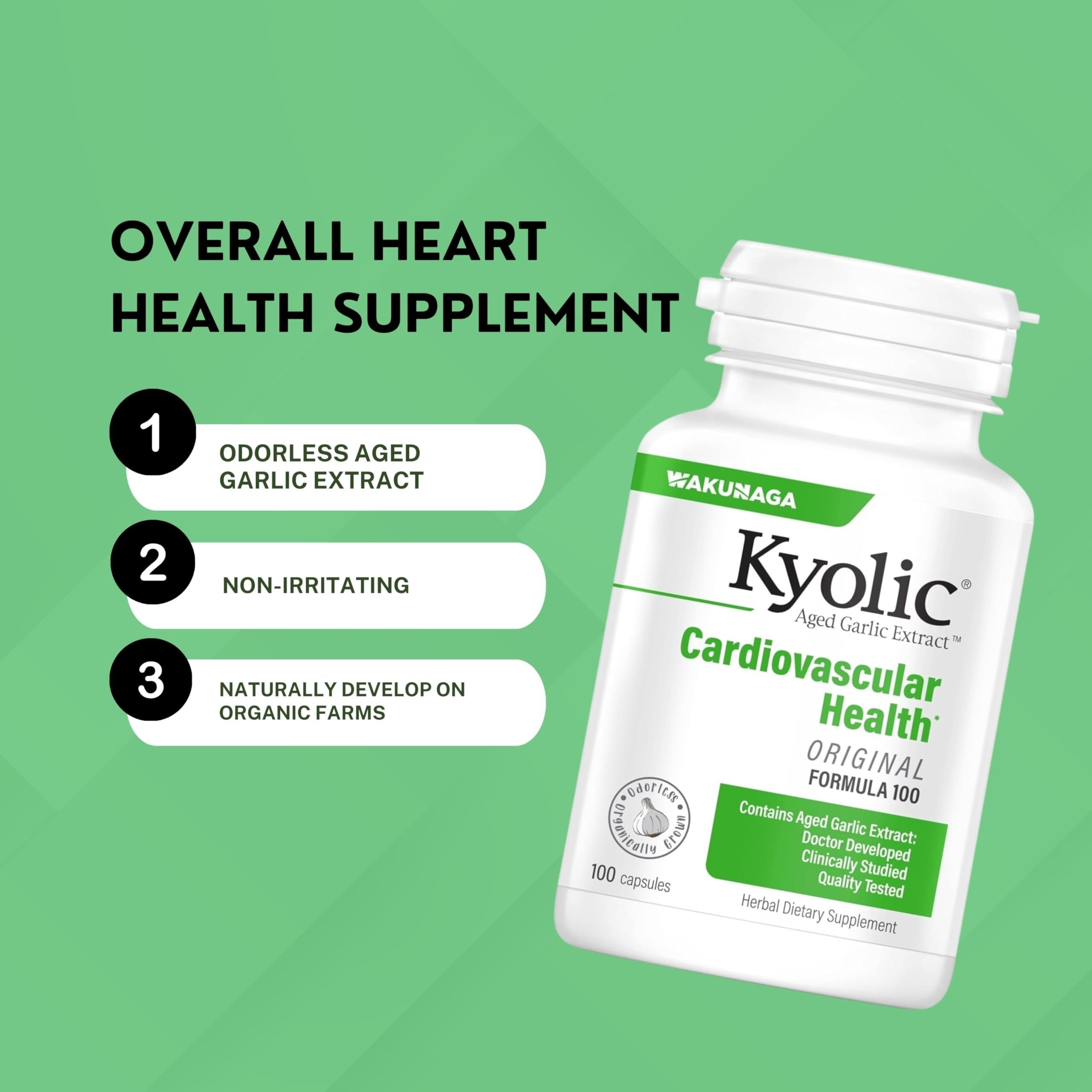 Kyolic Aged Garlic Extract Formula 100, Original Cardiovascular, 100 Capsules and Keychain (Packaging May Vary)