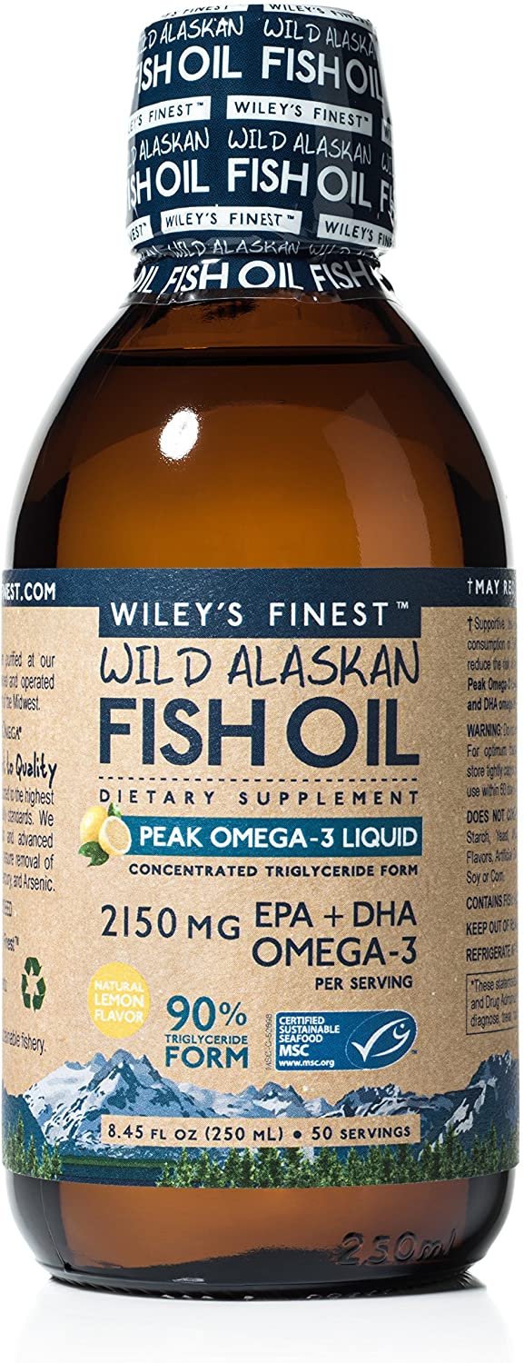 Wiley's Finest Wild Alaskan Fish Oil - Peak Omega-3 Liquid 2150mg EPA + DHA Omega-3 Natural Supplement 50 Servings