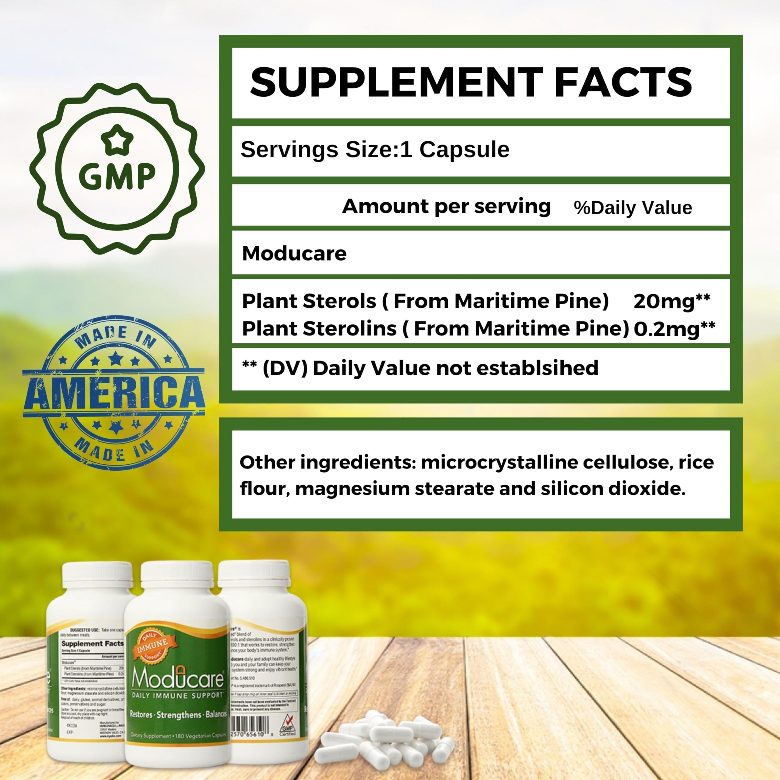 Moducare Daily Immune Support, Plant Sterol Dietary Supplement, 180 Vegetarian Capsules with Keychain