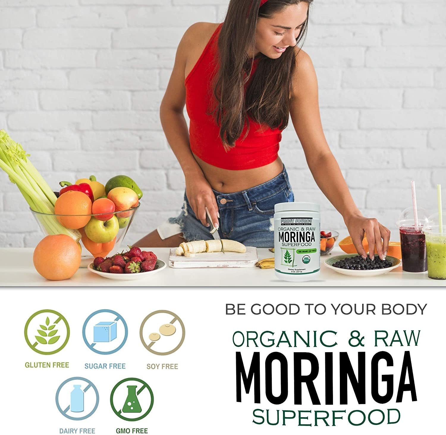 Planet Source 100% Raw & Pure Organic Moringa (Moringa oleifera) Powder superfood antioxidant, Promotes Healthy Blood Sugar 8 Oz