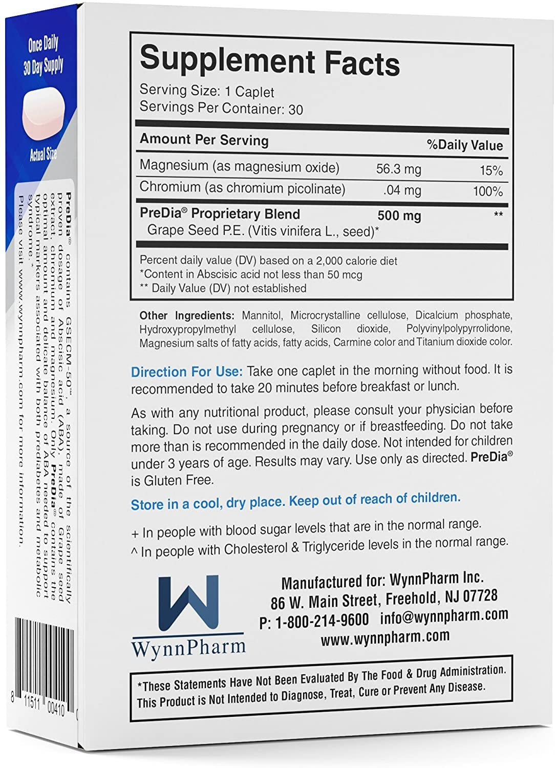 PreDia Magnesium - Chromium - Grape Seed Supplement to Help Maintain Healthy Blood Sugar, BMI, Cholesterol & Triglyceride Levels for Prediabetes & Metabolic Syndrome Support