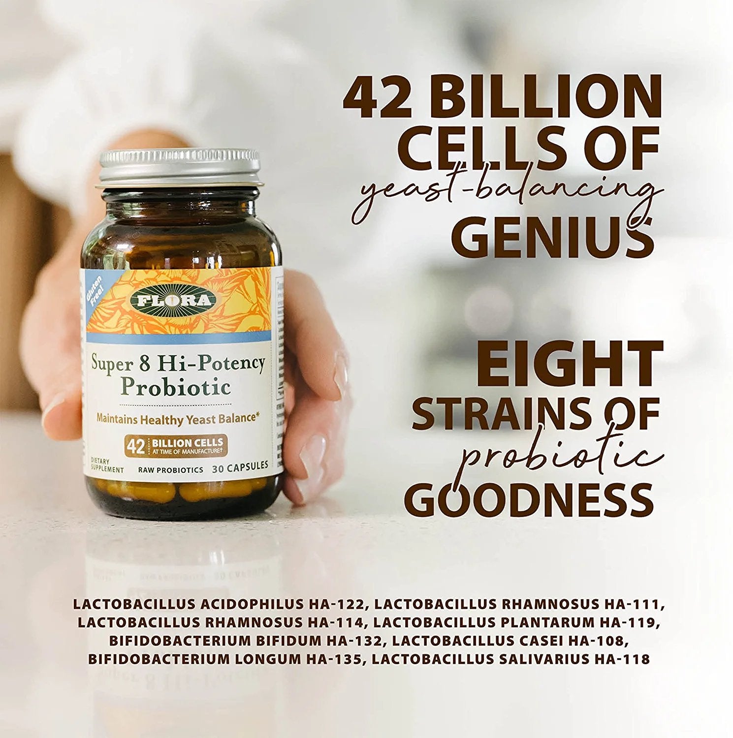 Flora Super 8 Hi Potency Probiotics 60 Count - Healthy Yeast Balance & Digestive Health - For Men & Women - 42 Billion CFU, Raw, Gluten Free - Up to 2 Month Supply