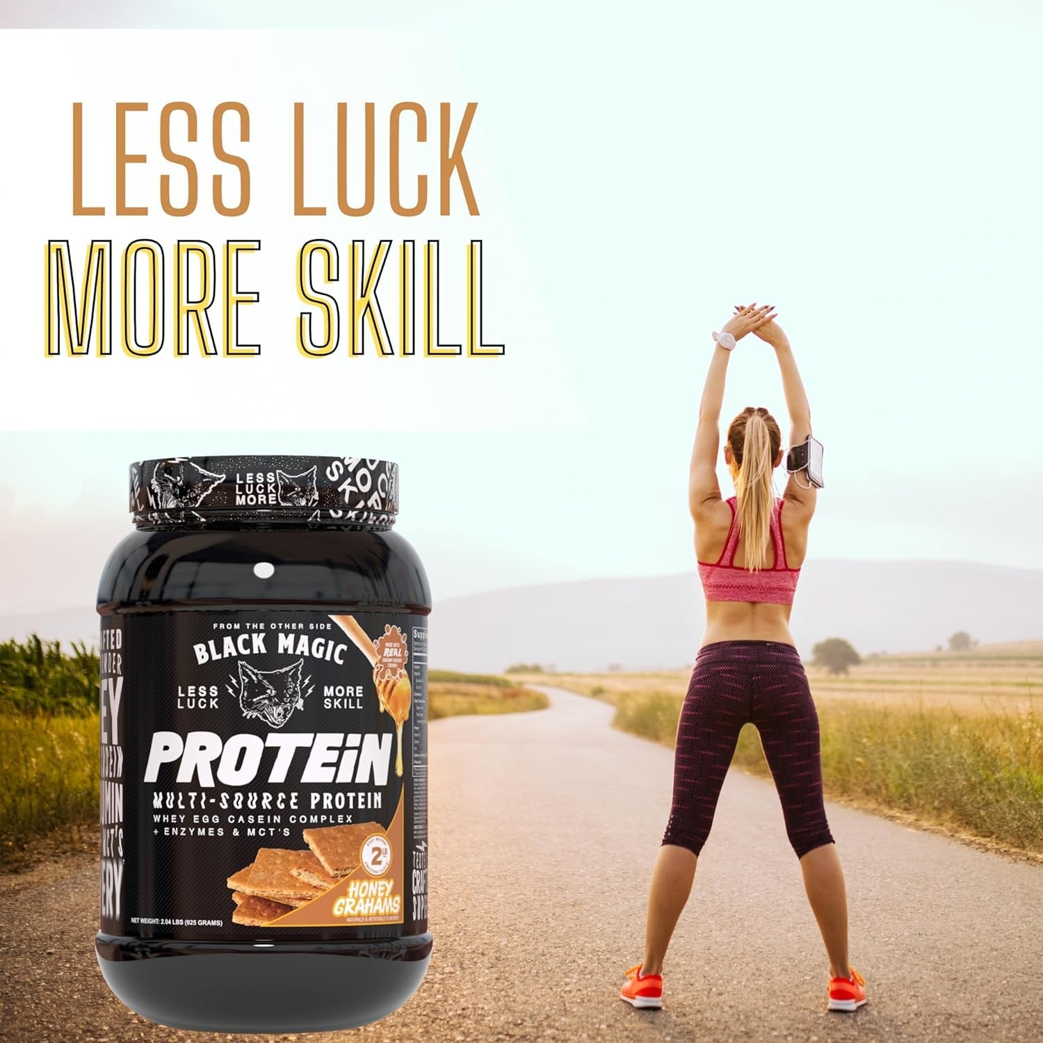 Black Magic Multi-Source Protein - Whey, Egg, and Casein Complex with Enzymes & MCT Powder - Pre Workout and Post Workout - Honey Grahms Protein Powder - 24g Protein - 2 LB with Bonus Key Chain