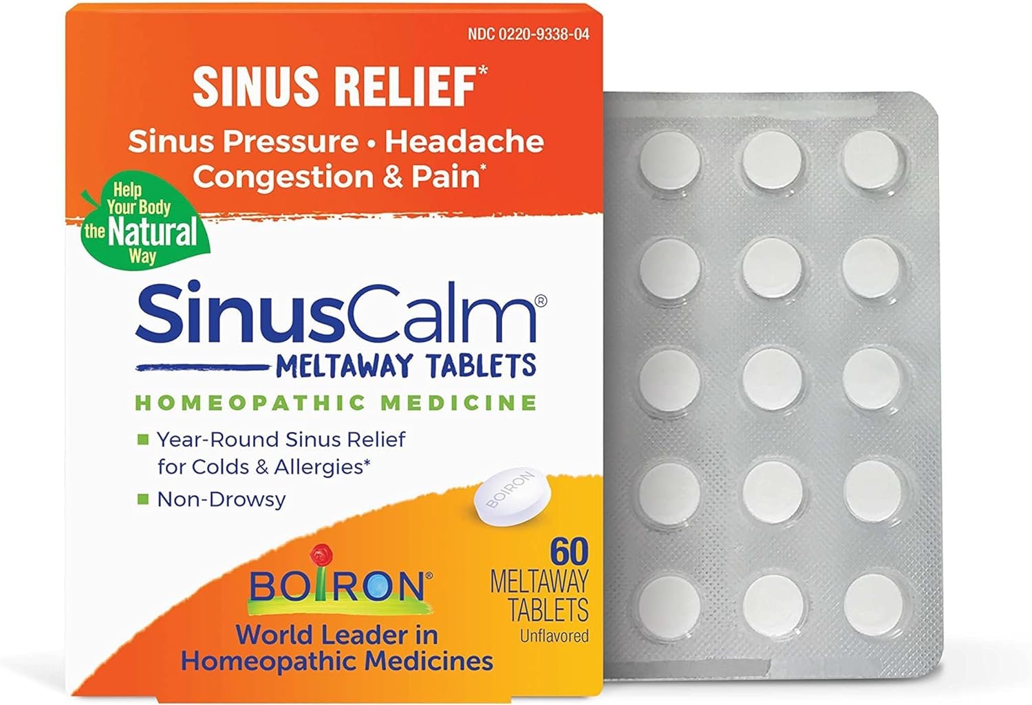 Worldwide Nutrition Boiron SinusCalm Tablets for Sinus Pain Relief, Runny Nose, Congestion, Sinus Pressure, Headache - 60 Count