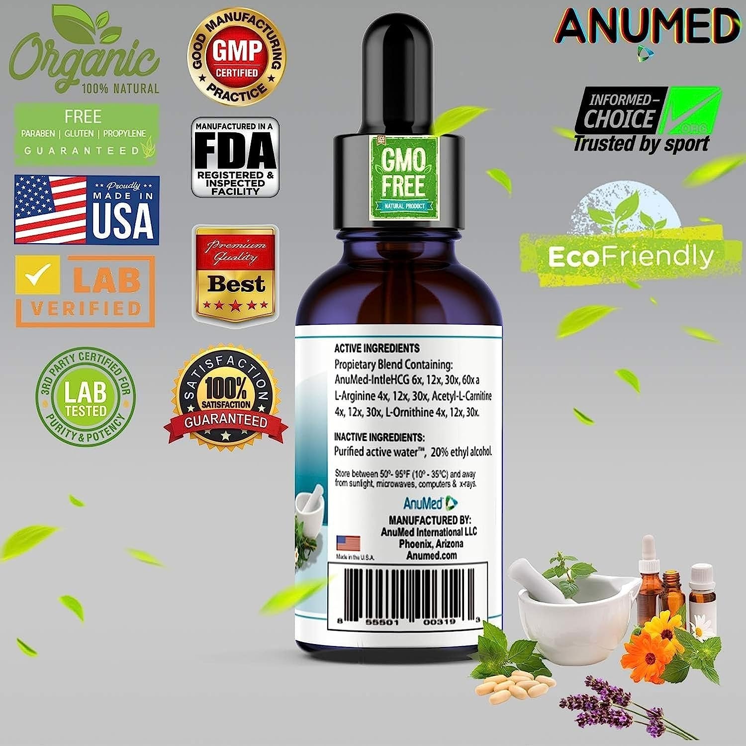 Worldwide Nutrition Anumed e-Drops - Metabolism, Control Hunger, Fast Transformation Healthy Weight Loss Drops - Natural Vegan, Keto Friendly for Women & Men (1oz) with Bonus Multi-Purpose Key Chain