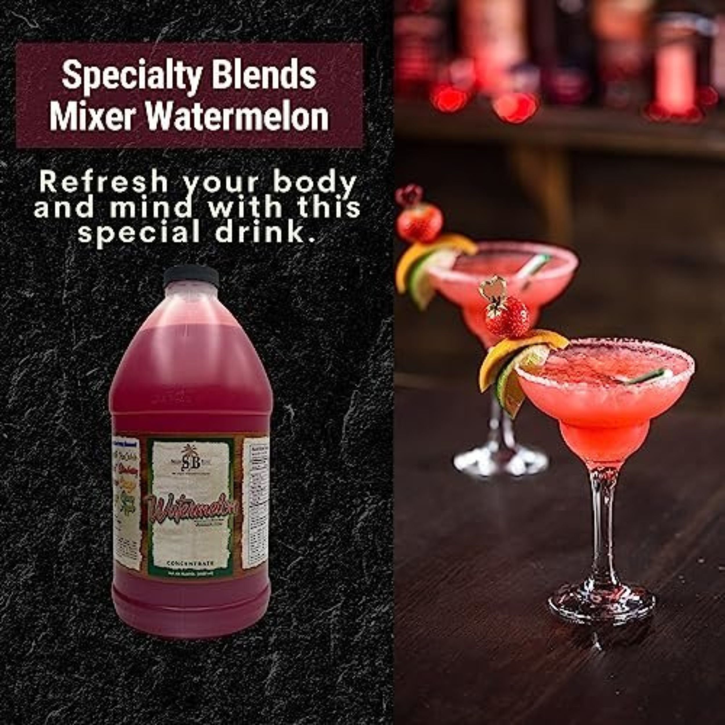 Specialty Blends Watermelon Syrup Margarita Mix Concentrate, Made with Organic Watermelon 1/2 Gallon Drink Mix (Pack of 1) - with Bonus Worldwide Nutrition Multi Purpose Key Chain