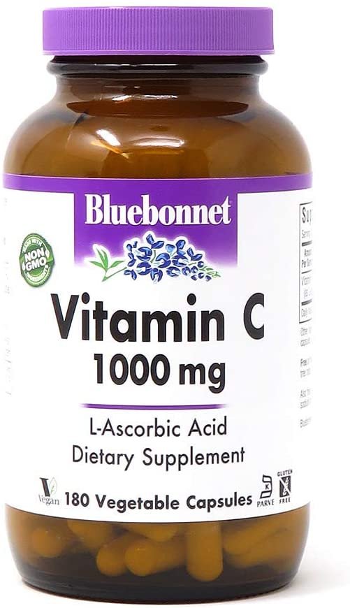 Bluebonnet Nutrition Vitamin C 1000 Mg Vegetable Capsules, Ascorbic Acid, for Immune Skin Health, Vegan, Vegetarian, Non GMO, Gluten, Soy & Milk Free, Kosher, 180 Count