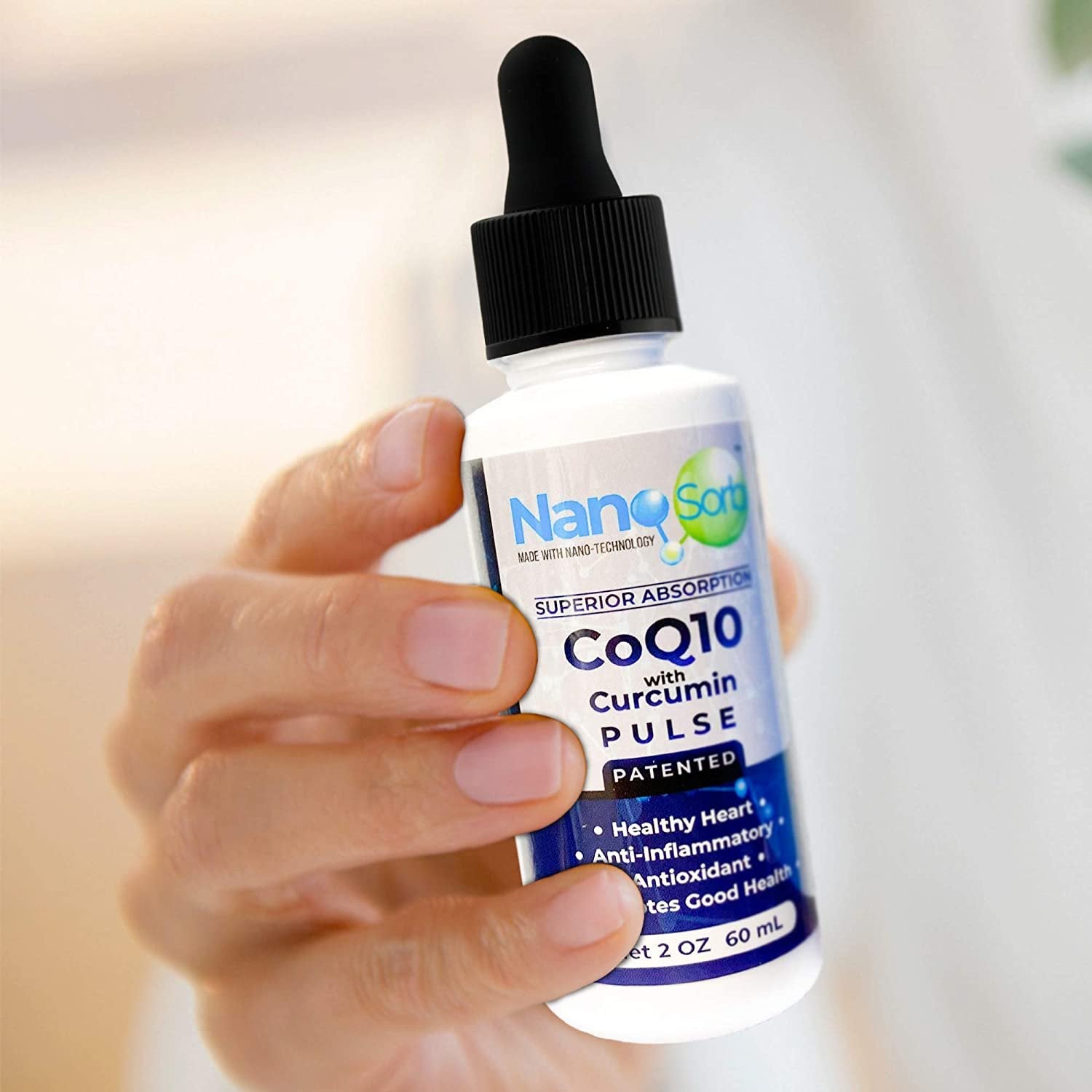 NanoCorHealth Pulse CoQ10 with Curcumin Supplement - Support Heart Health, Cardiovascular Wellness with Liquid Coenzyme Q10 - Sublingual Energy Booster Antioxidant Complex with L-Carnitine - 2oz, 60ml