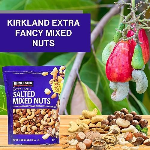 Worldwide Nutrition Bundle 2 Items - Kirkland Fancy Mixed Nuts of Brazil Nuts, Macadamia Nuts Almonds, Pecans and Cashews Roasted Lightly Salted - 40 oz Assorted Nuts & Multi Purpose Keychain