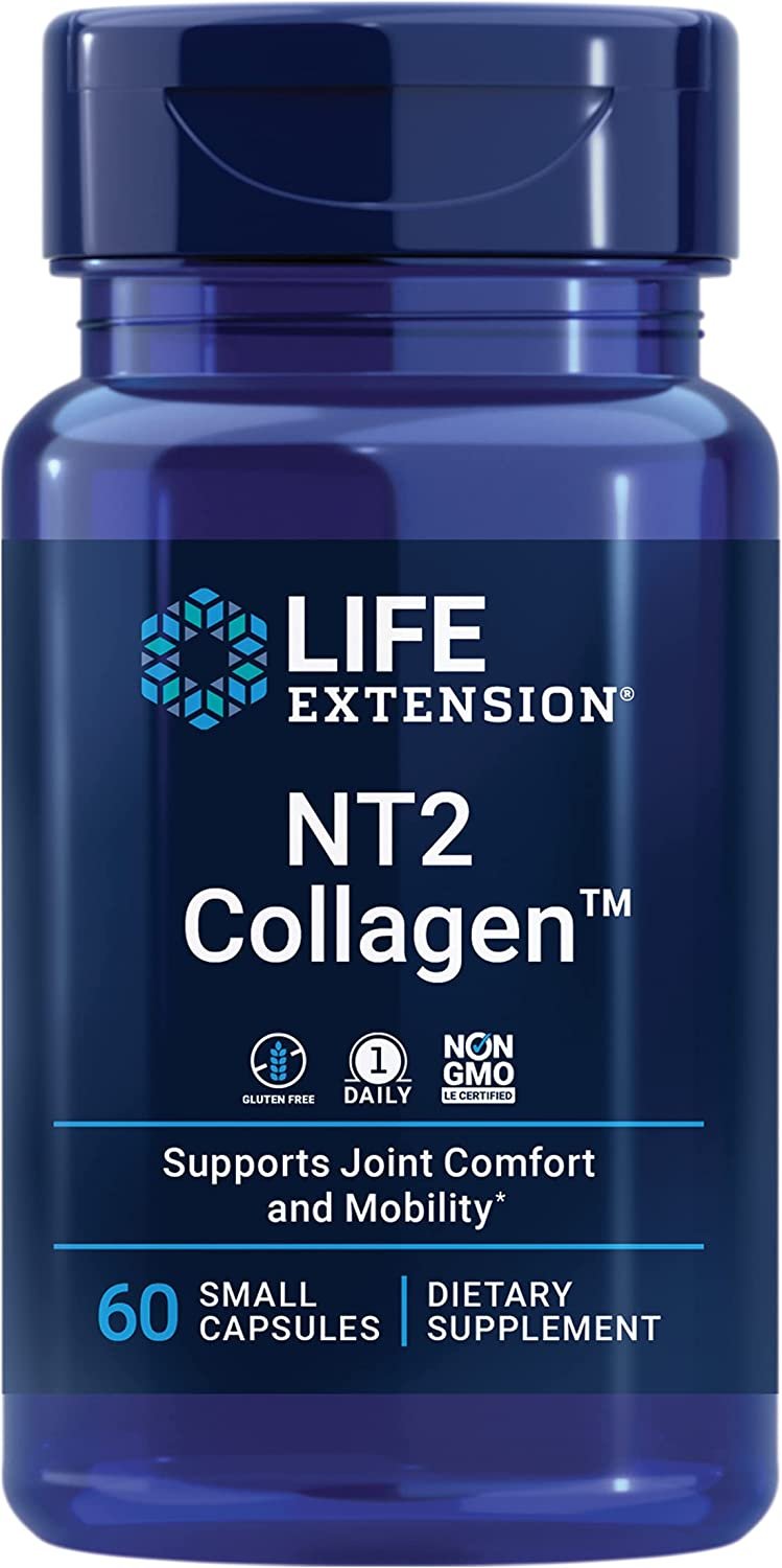 Life Extension NT2 Collagen - Undenatured Type II Collagen Supplement to Support Joint Mobility – Type 2 Collagen for Joints Cartilage Health - Non-GMO, Gluten-Free, Once-Daily - 60 Small Capsules