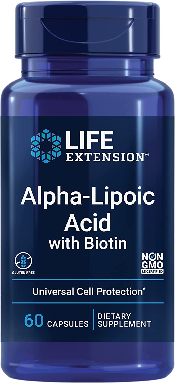 Life Extension Alpha-Lipoic Acid with Biotin - Alpha-Lipoic Acid Supplement Formula Pills for Liver & Nerve Health and Cell Protection Support With Vitamin B- Gluten-Free, Non-GMO - 60 Capsules