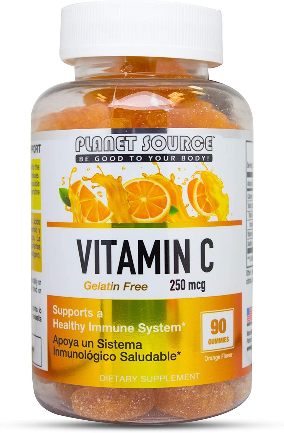 Vitamin C Gummies - Immune Support Gummies - Gelatin-Free & Gluten-Free Vitamin C Supplement - Orange Flavor 250 MGS of Chewable Vitamins - 90 Count Vitamin C Gummies for Adults and Kids