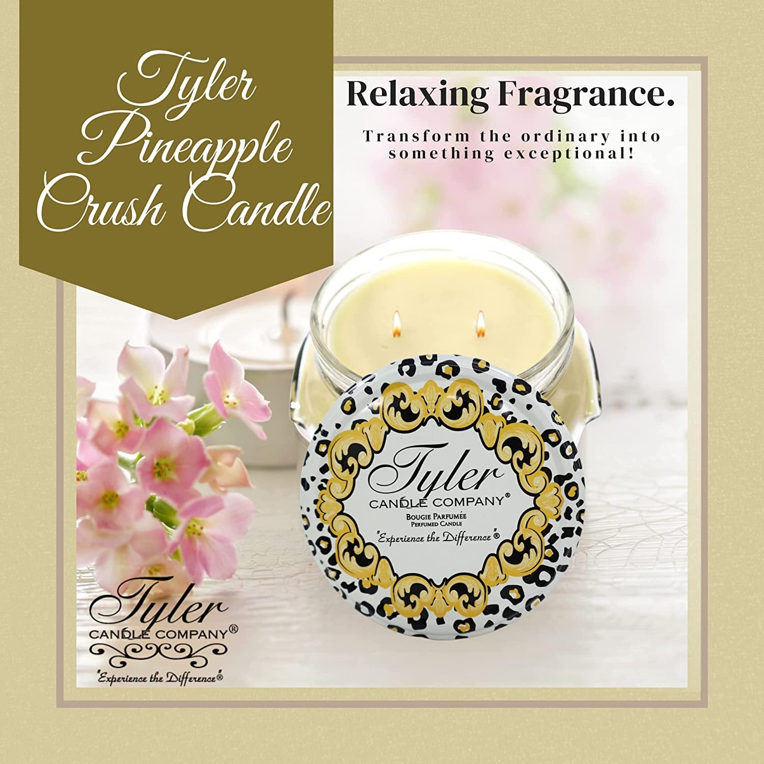 Tyler Candle Company Pineapple Crush Scent Jar Candle - Luxurious Scented Candle with Essential Oils - Long Burning Candles 110-120 Hours - Large Candle 22 oz with Bonus Key Chain