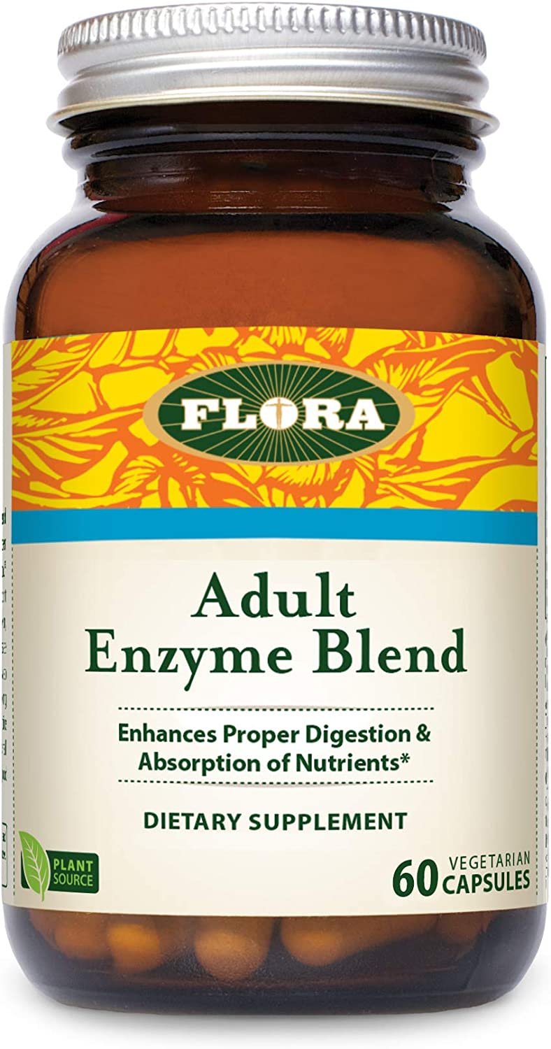 Flora - Adult Enzyme Blend, Aids in Digestion, Enhances Digestion & Absorption of Nutrients, 60 Vegetarian Capsules