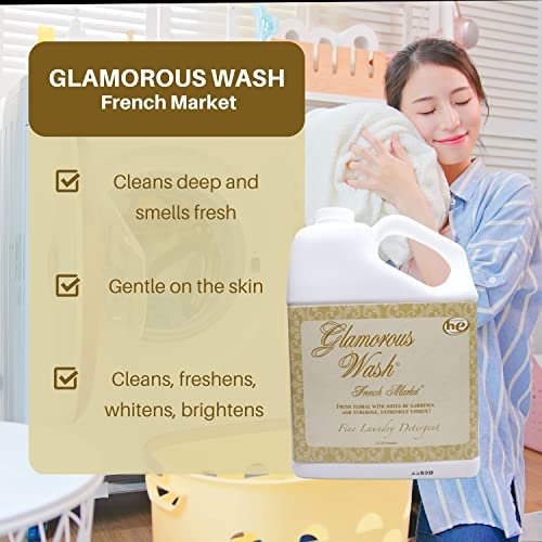 Tyler Candle Company Glamorous Wash French Market Scent Fine Laundry Liquid Detergent - Liquid Laundry Detergent for Clothing - Hand and Machine Washable - 3.78L (1Gal) Container with Bonus Key Chain