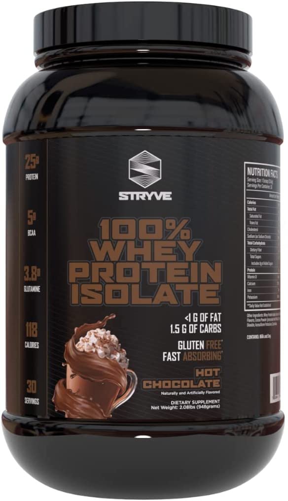 Stryve Supplements - 100% Whey Isolate - 25G Protein - 5G BCAA - Fast Absorbing - Easy Digesting Milkshake