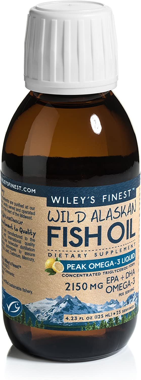 Wiley's Finest Wild Alaskan Fish Oil - Peak Omega-3 Liquid 2150mg EPA + DHA Omega-3 Natural Supplement 25 Servings