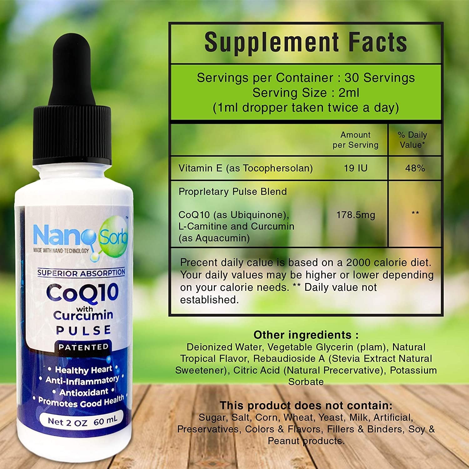 NanoCorHealth Pulse CoQ10 with Curcumin Supplement - Support Heart Health, Cardiovascular Wellness with Liquid Coenzyme Q10 - Sublingual Energy Booster Antioxidant Complex with L-Carnitine - 2oz, 60ml