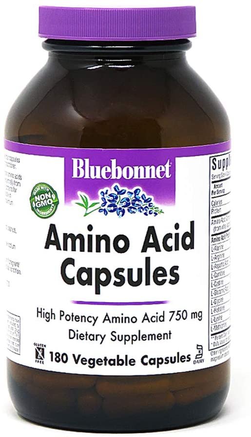 Bluebonnet Amino Acid 750 mg Vitamin Capsules, White, 180 Count
