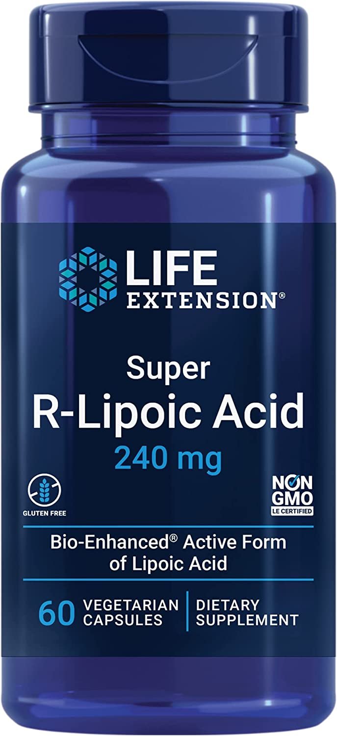 Life Extension Super R-Lipoic Acid 240 mg - Supports Cellular Energy - Supplement for Anti-Aging and Liver Health - Non-GMO, Gluten-Free - 60 Vegetarian Capsules