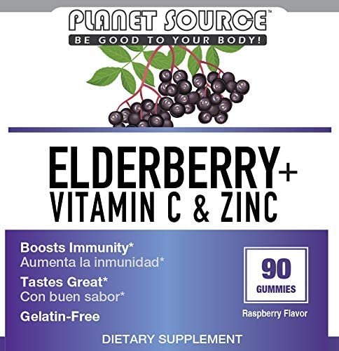 Elderberry Gummies with Zinc and Vitamin C - Natural Immune Booster, Gelatin-Free Gummy Vitamins - Natural Flavor Elderberry, Vitamin C and Zinc Gummies - 90 Black Elderberry Gummies for Adult & Kids