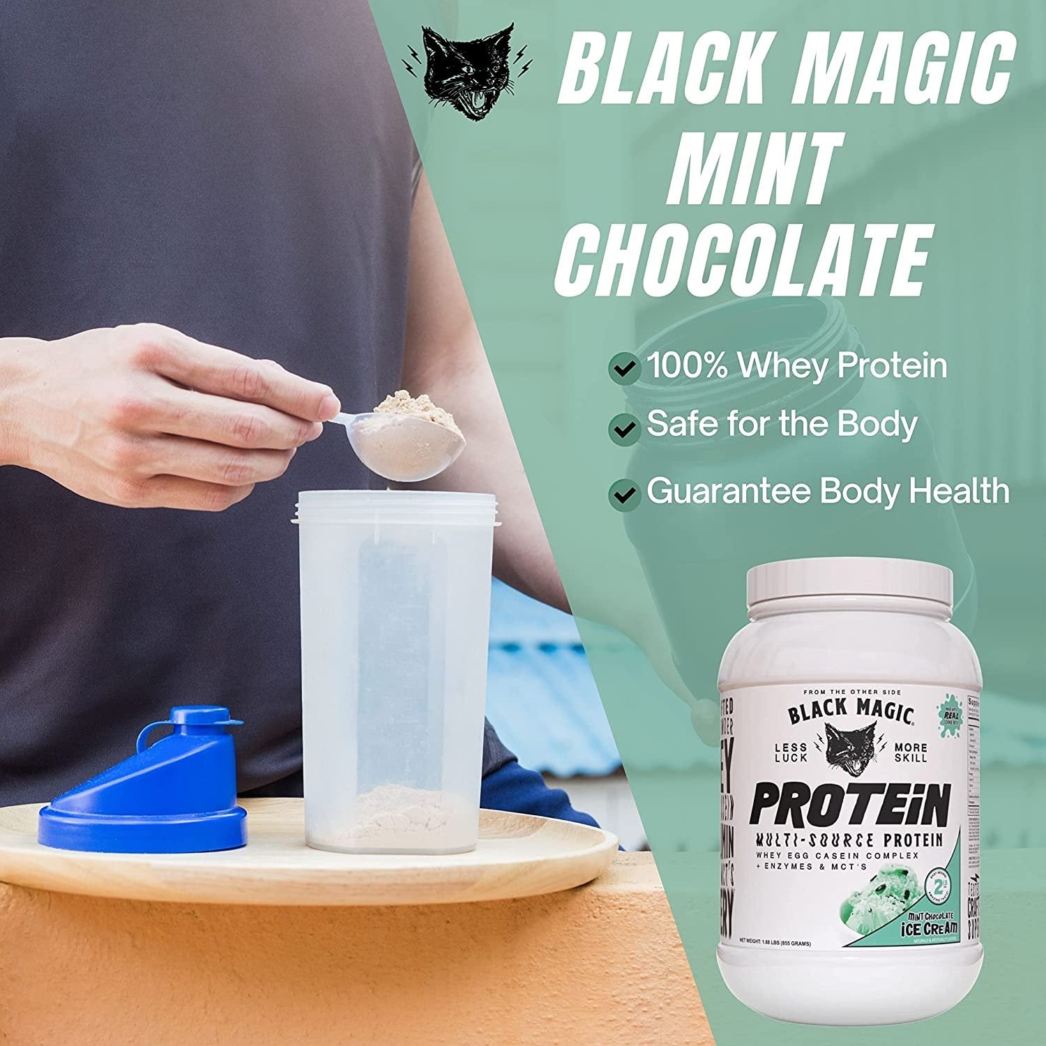 Black Magic Multi-Source Protein - Whey, Egg, and Casein Complex with Enzymes & MCT Powder - Pre Workout and Post Workout - Honey Grahms Protein Powder - 24g Protein - 2 LB with Bonus Key Chain