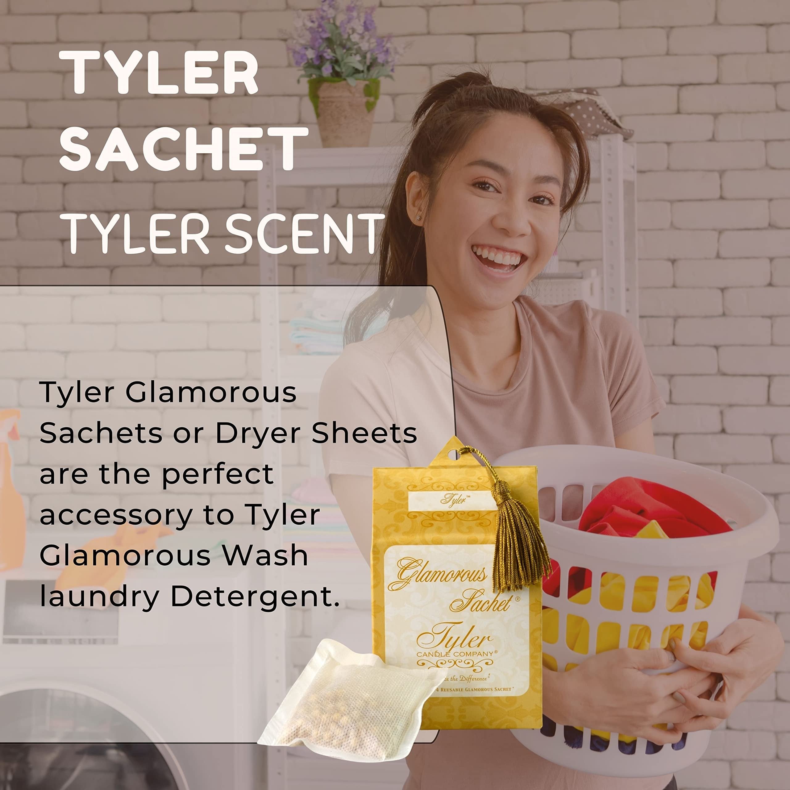 Tyler Candle Company Tyler Scent Dryer Sheet Sachets - Glamorous Reusable Dryer Sheets - Sachets for Drawers and Closets - 1 Pack, 4 Sachets, Dryer, Home, or Personal Sachet, with Bonus Key Chain