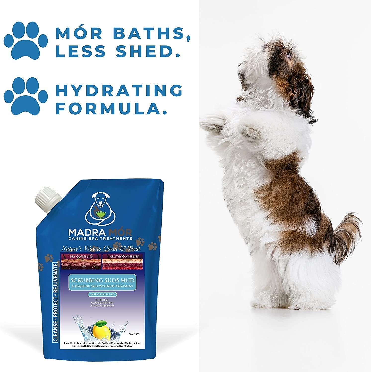 Madra Mor Massaging SPA Mud - Luxurious Dog Skin Wellness Treatment - Cleanse - Protect - Rejuvenate - Scrubbing Suds Mud- 1 Pack (10oz) - with Multi-Purpose Key Chain